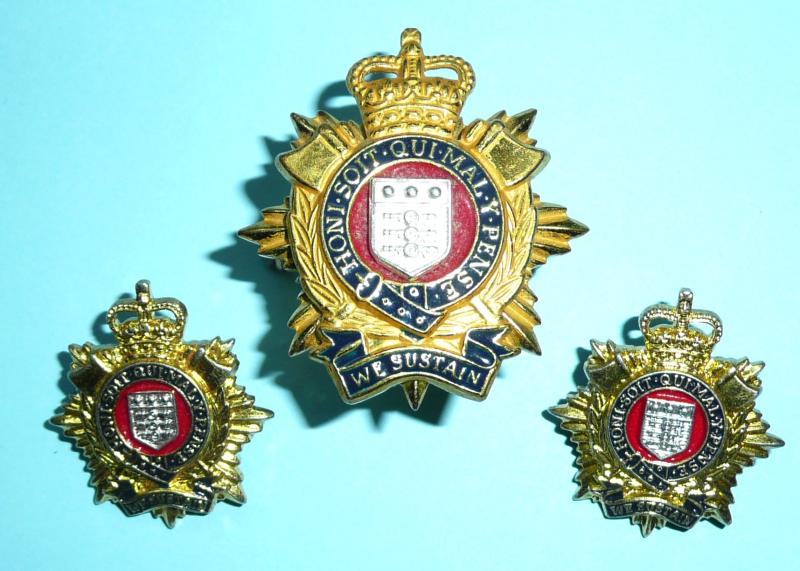 British Army - Royal Logistics Corps (RLC) Officer's Cap Badge and Matched Collar Badge Set, QEII Issue