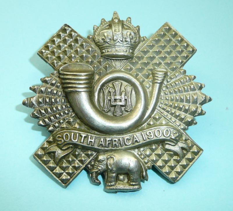 Highland Light Infantry (Territorial Battalion) White Metal Glengarry Cap Badge - South Africa Scroll