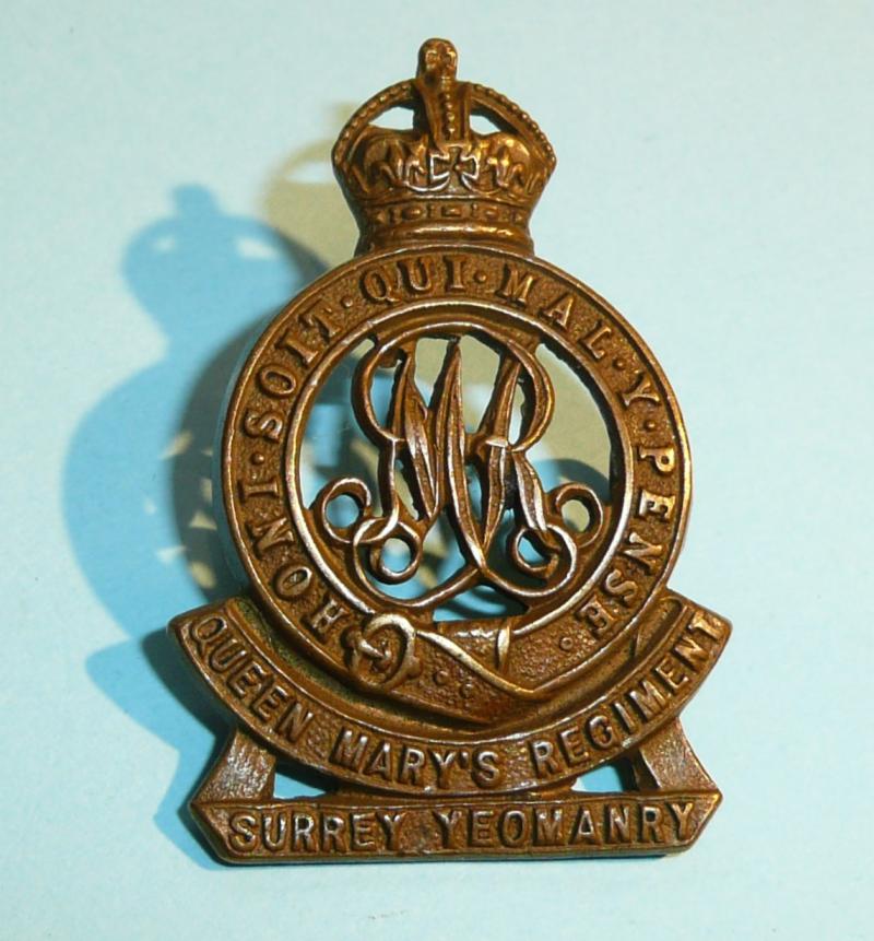 The Surrey Yeomanry ( Lancers ) (Queen Mary 's Regiment) Brass Other Ranks Cap Badge