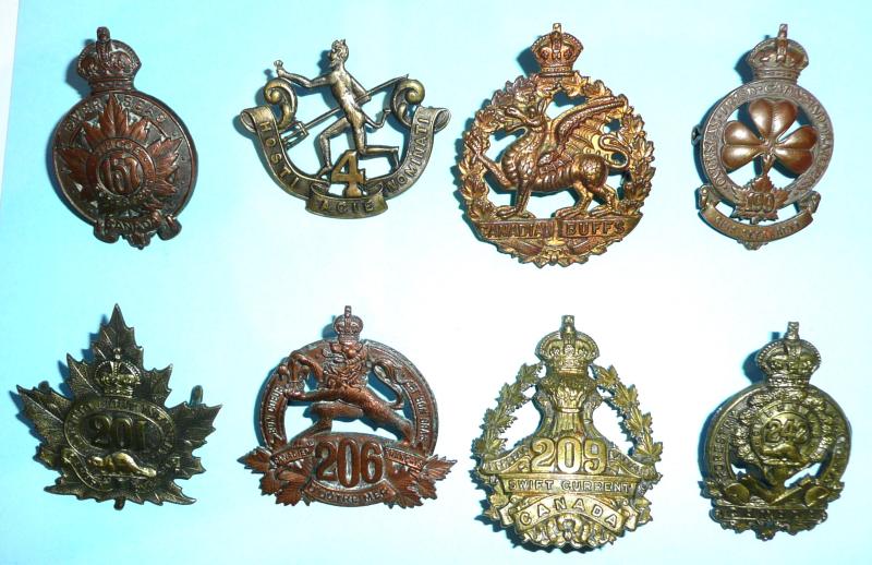 WW1 Canada - Canadian Expeditionary Force (CEF) Cap Badges - Lot of 8 Different battalions