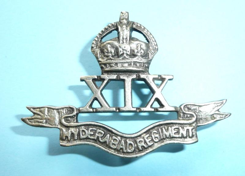 Indian Army - 19th XIX Hyderabad Regiment White Metal Cast Cap Badge