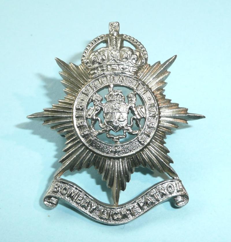 Indian Army - Bombay Light Patrol,  White Metal Cap Badge