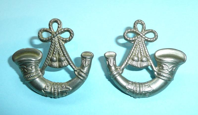 Generic/ Universal Light Infantry Regiments Volunteer Battalion Matched Pair of White Metal Bugle Collar Badges