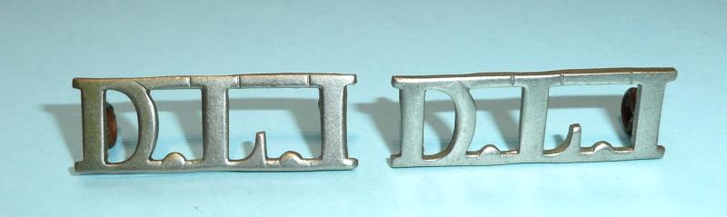 South Africa  - Durban Light Infantry (DLI) Small Pair of Matched White Metal Collar Badges