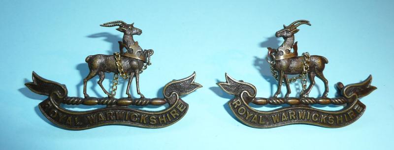 Royal Warwickshire Regiment Officer's Matched and Facing Pair of OSD Bronze Collar Badges