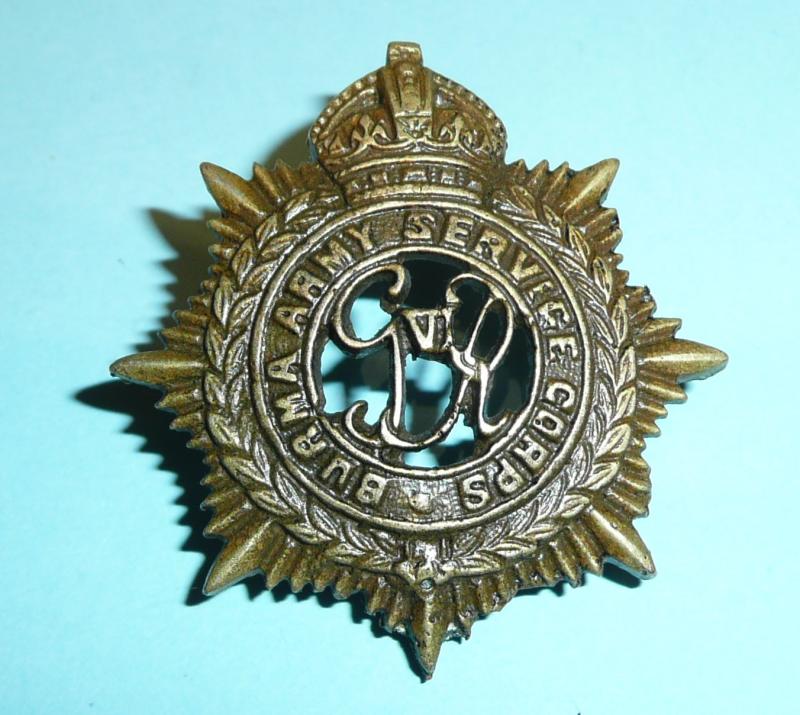 WW2 Burma Army Service Corps (BASC) GVI Brass Cap Badge, 2nd Pattern