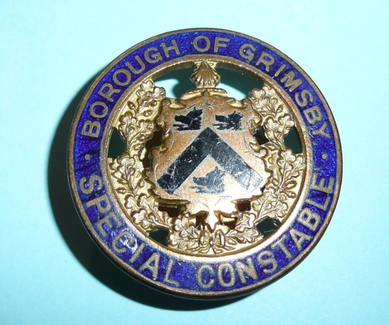 WW2 Borough of Grimsby Voided Gilt and Enamel Special Constable Constabulary Police Gilt and Enamel Mufti Buttonhole Lapel