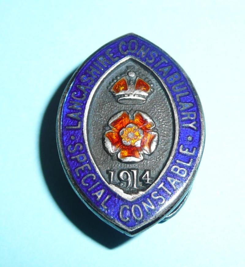 WW1 Lancashire 1914 Hallmarked Silver & Enamel Special Constable Constabulary Police Mufti Buttonhole Lapel