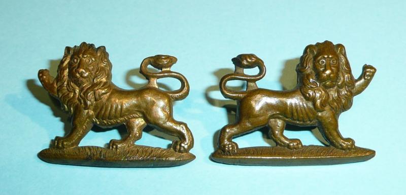 Early King's Own Royal Regiment (Lancaster) Matched and Facing Pair of Other Ranks Brass Collar Badges