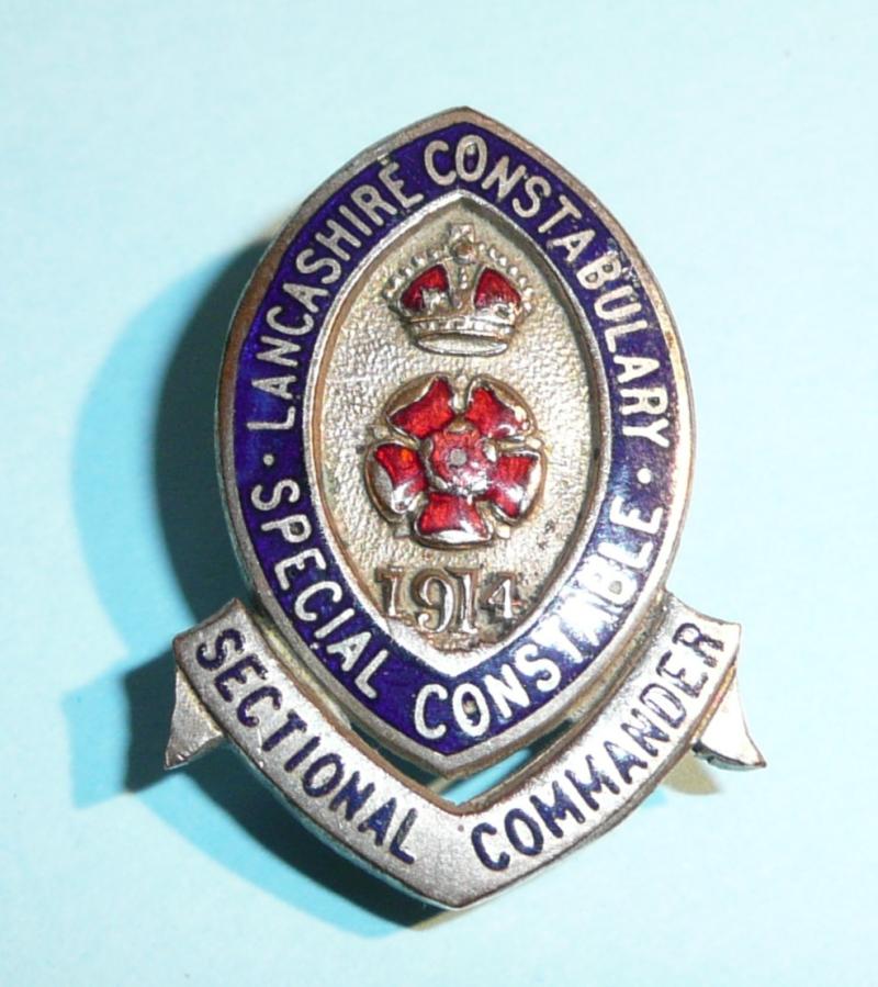 WW1 Lancashire Special Constable Constabulary Police Silver Plated & Enamel Mufti Buttonhole Lapel Badge - Sectional Commander