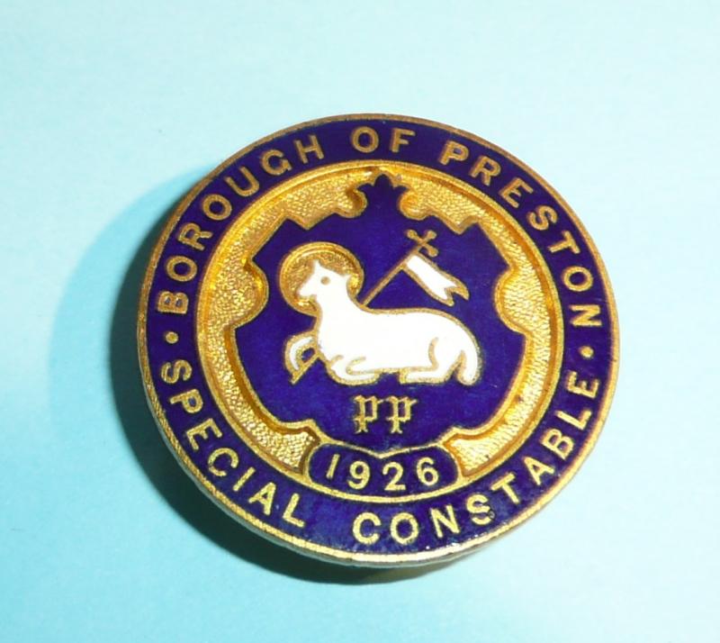 1926 General Strike Preston Borough Police (Lancashire) Special Constable Constabulary Gilt and Enamel Mufti Buttonhole Lapel Badge