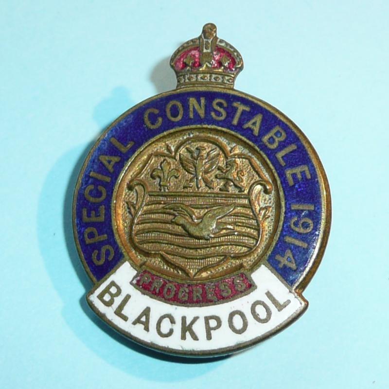 WW1 1914 Blackpool Borough Police Special Constable Constabulary Gilt & Enamel Mufti Buttonhole Lapel Badge