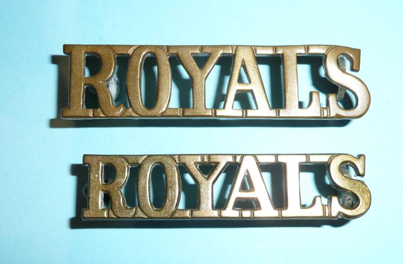 Royals (1st Royal Dragoons) Pair of Brass Shoulder Titles - Different Patterns