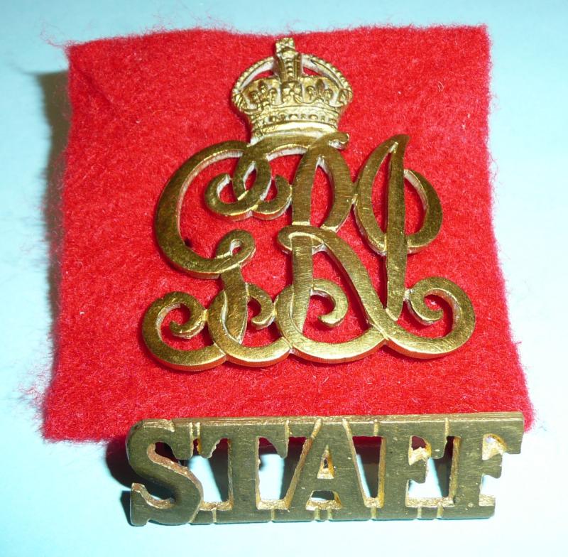 WW1 Indian Army - No 1 Dress Gilt Cap Badge and Shoulder Title for Indian Staff / Unattached Personnel