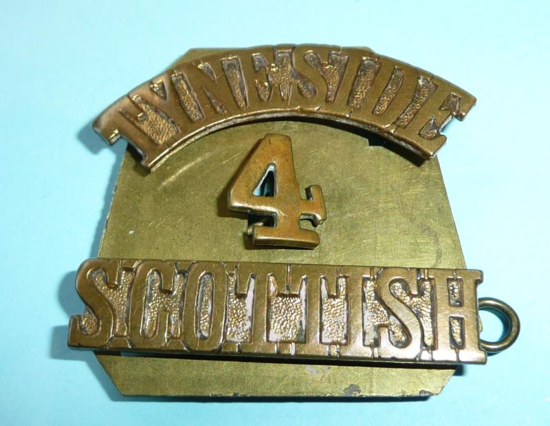 WW1 4th Battalion Tyneside Scottish Brass Gilding Metal Three Piece Shoulder Title