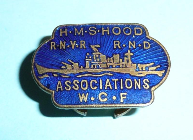 Royal Navy HMS Hood - RNVR RND Association WCF Enamel Lapel Buttonhole Brooch Badge