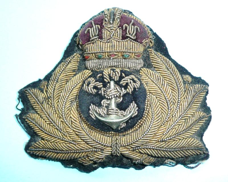 WW1 era Royal Naval Reserve RNR Officers Padded Bullion Cap Badge