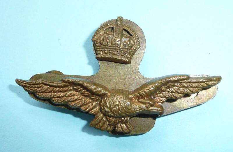 WW2 Era Royal Air Force RAF Officer's Side Cap Two Part Cap Badge with Backing Plate