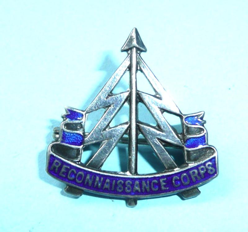 WW2 RECCE Reconnaissance Corps Silver and Enamel Sweetheart Brooch Pin OCA Badge