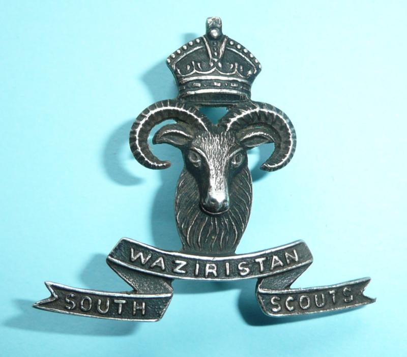 Indian Army  - South Waziristan Scouts Silver Cap Badge - Maker Marked Barton