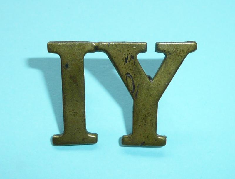 Boer War Vintage Large IY Slouch Hat Brass Cap Badge / Shoulder Title