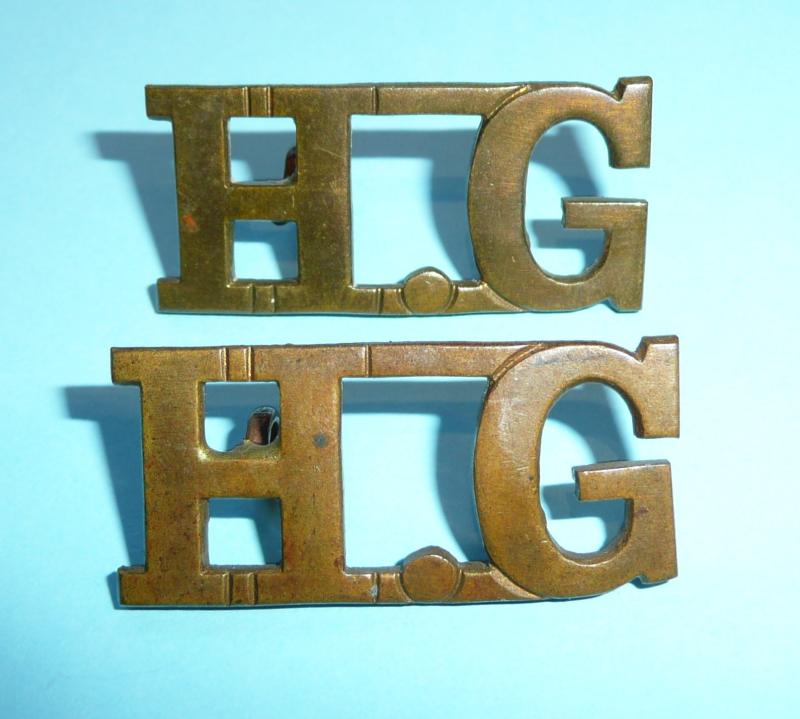 WW2 Home Front  - HG Home Guard Matched Pair of Brass Shoulder Titles