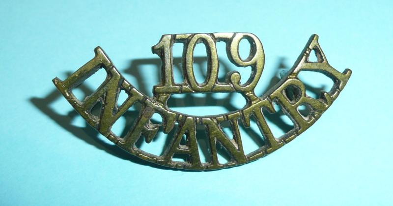 Indian Army -  109th Bombay Infantry One Piece Cast Brass Shoulder Title