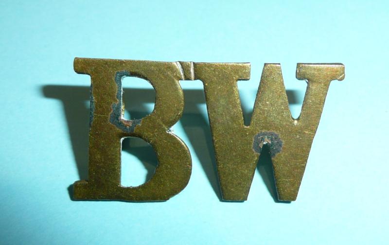 BW Barrack Warden Large Brass Cap Badge, Collar Badge & Shoulder Title