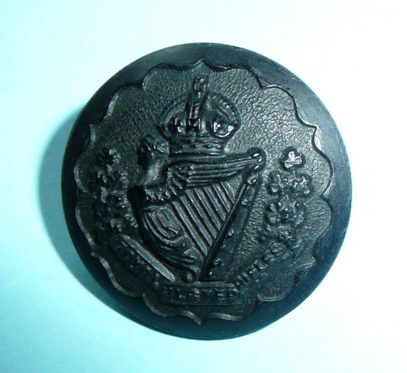 The Royal Ulster Rifles ( RUR ) Officers Black Large Pattern Button, Kings Crown
