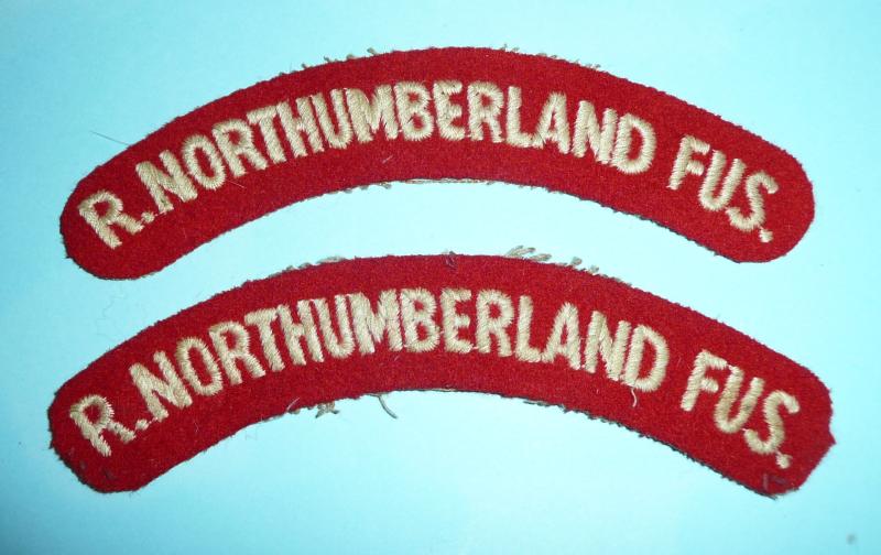 Royal Northumberland Fusiliers (RNF) Officer's Pair of Woven White On Red Shoulder Titles - Guards pattern
