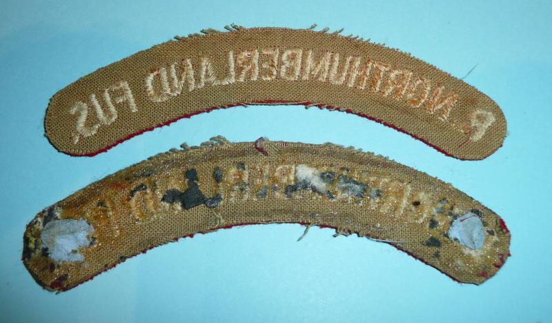Royal Northumberland Fusiliers (RNF) Officer's Pair of Woven White On Red Shoulder Titles - Guards pattern