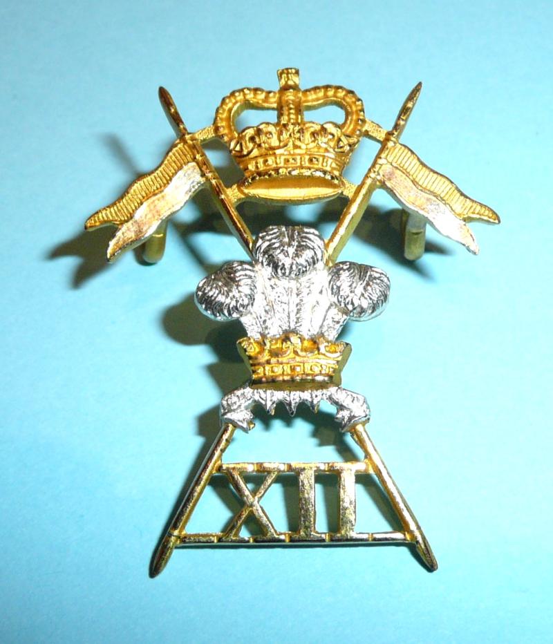 12th Prince of Wales' Royal Lancers Officer's No 1 Dress Cap Badge, QEII Crown