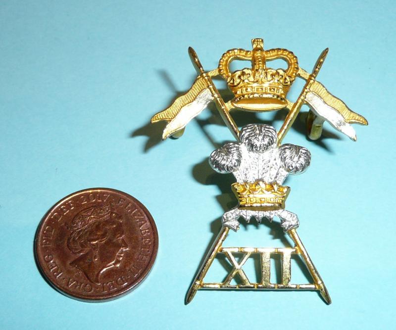 12th Prince of Wales' Royal Lancers Officer's No 1 Dress Cap Badge, QEII Crown