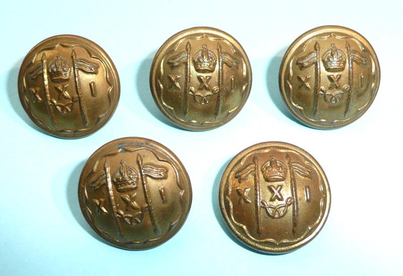21st Lancers (Empress of India's) Other Ranks Set of Five Medium Pattern Brass Buttons