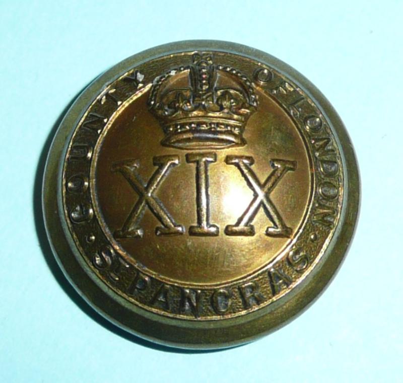 The 19th County of London Battalion ( St Pancras ) Officer's Large Pattern Gilt Button, King's Crown