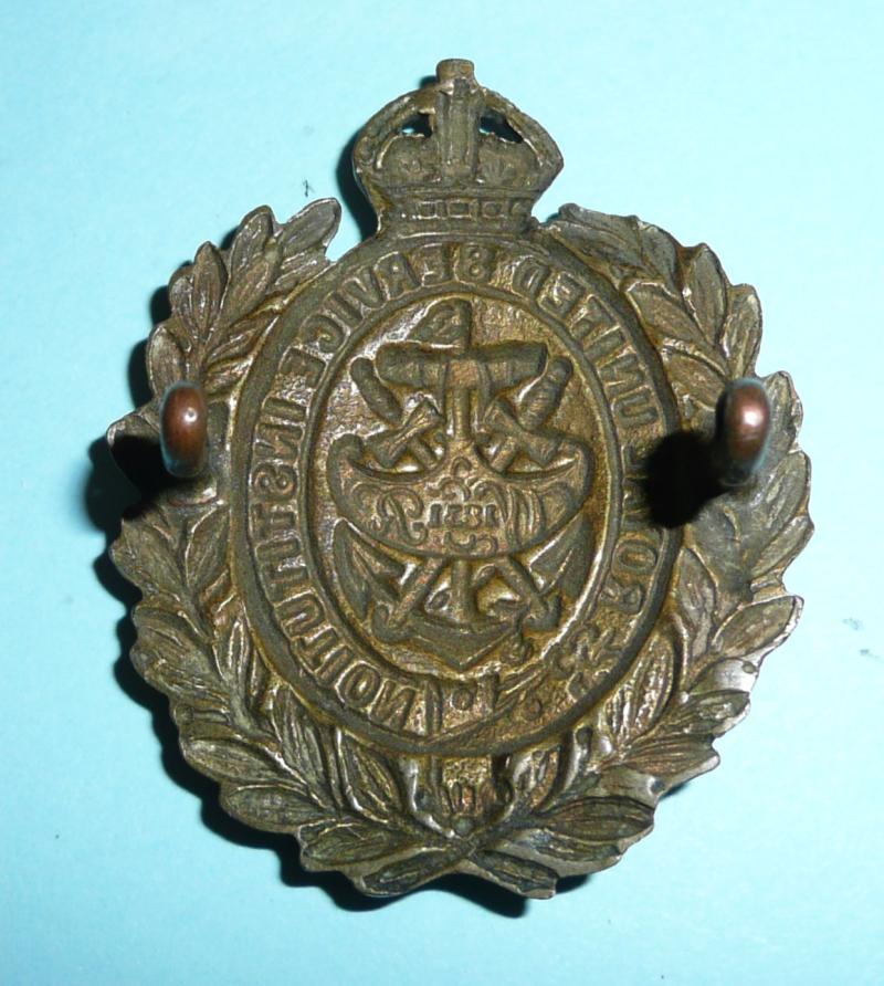 RUSI The Royal United Services Institute Brass Front Door Uniformed Security Personnel Cap Badge - Kings Crown