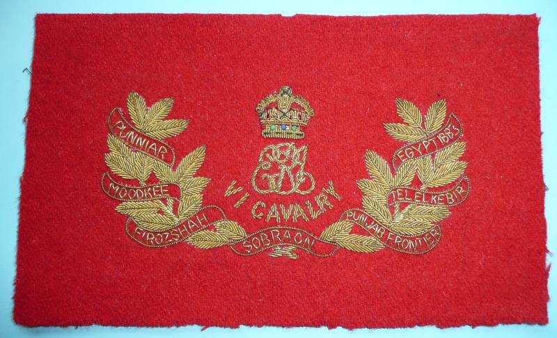 British Indian Army - 6th King Edward's Own Cavalry Gold Bullion Embroidered Cloth Panel
