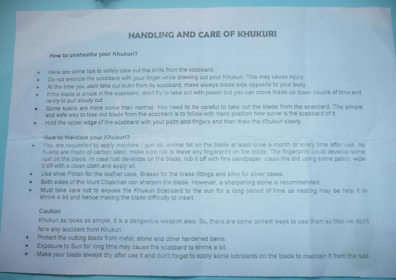 Trench Art Brass Letter Opener in form of a Gurkha Khiukuri - Plus instructional note to Gurkha soldiers on how to hand and care for the real thing!
