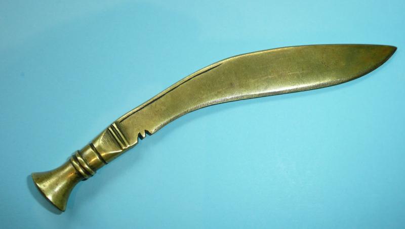 Trench Art Brass Letter Opener in form of a Gurkha Khiukuri - Plus instructional note to Gurkha soldiers on how to hand and care for the real thing!