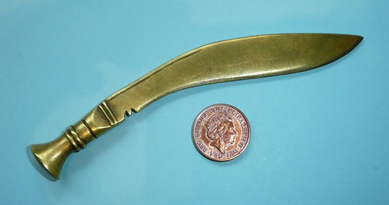 Trench Art Brass Letter Opener in form of a Gurkha Khiukuri - Plus instructional note to Gurkha soldiers on how to hand and care for the real thing!