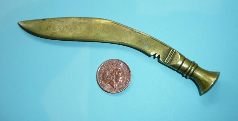 Trench Art Brass Letter Opener in form of a Gurkha Khiukuri - Plus instructional note to Gurkha soldiers on how to hand and care for the real thing!