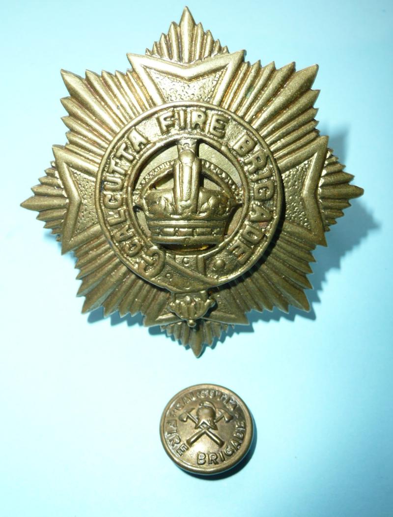 British India - Calcutta Fire Brigade Helmet Badge and Button