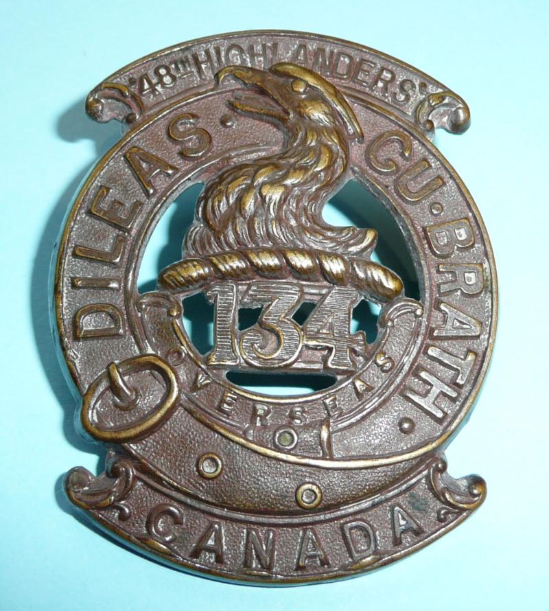 WW1 Canada  - 134th CEF 48th (Toronto) Highlanders Canadian Expeditionary Force Overseas Glengarry Cap Badge