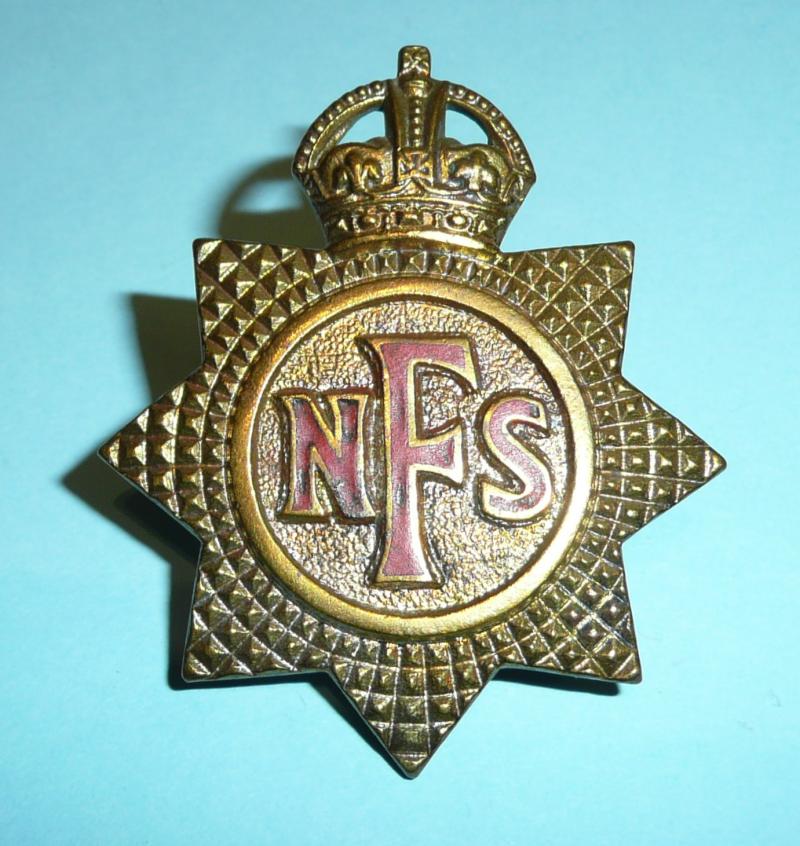 WW2 Home Front  - NFS National Fire Service Enamel and Bronze Cap Badge