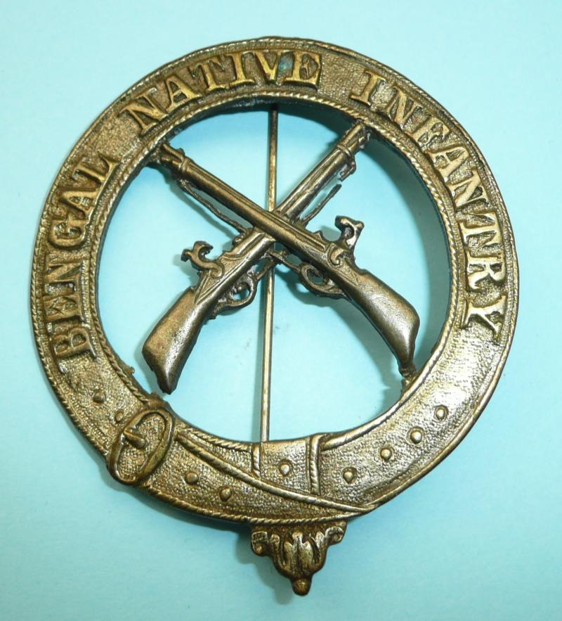 British Indian Army - Mid Victorian Bengal Native Infantry Large Cast Brass Badge - Pagri Fitting, pre 1885