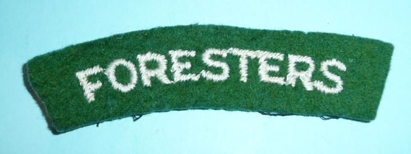 WW2 Foresters (Notts & Derby Regiment) Woven White on Green Felt Cloth Shoulder Title