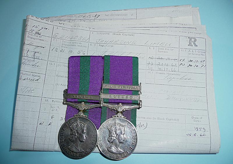 GSM/CSM Pair of Medals to Rifleman / L/Cpl Jaharsing Limbu, 7th Duke of Edinburgh's Own Gurkha Rifles + Service Papers