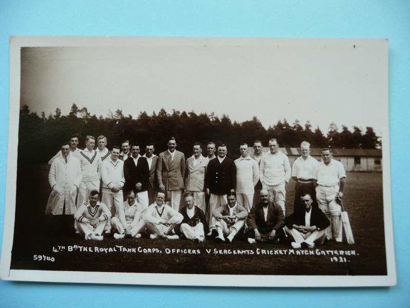 Interwar Postcard - 4th Battalion The Royal Tank Corps Officers v. Sergeants Cricket Match, Catterick 1931
