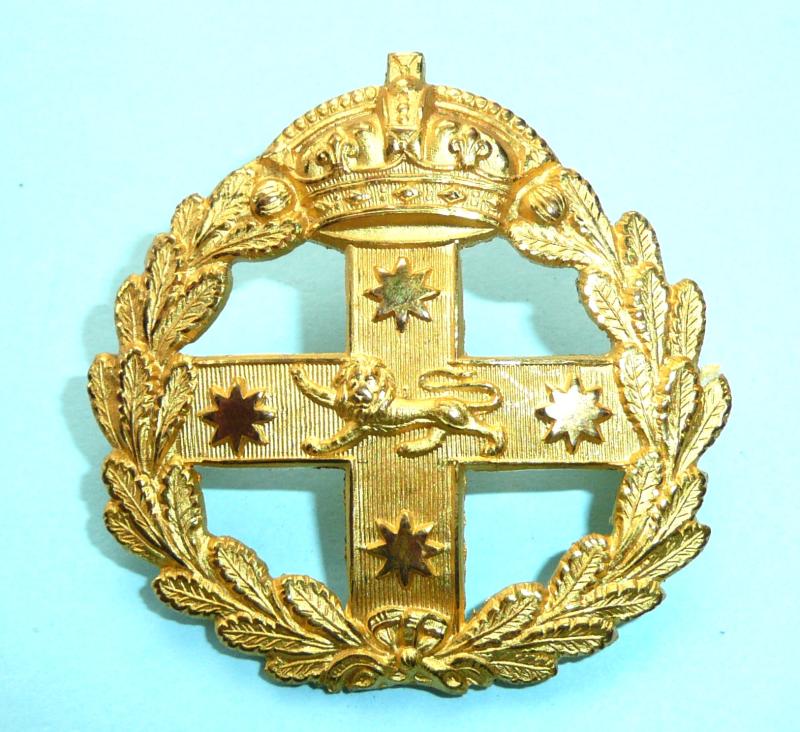 Australia - New South Wales NSW Military Forces Victorian Officer's Fire Gilt slouch hat badge - Blades