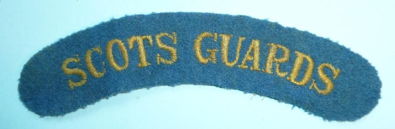 WW2 Scots Guards Embroidered Cloth Yellow on Blue Shoulder Title